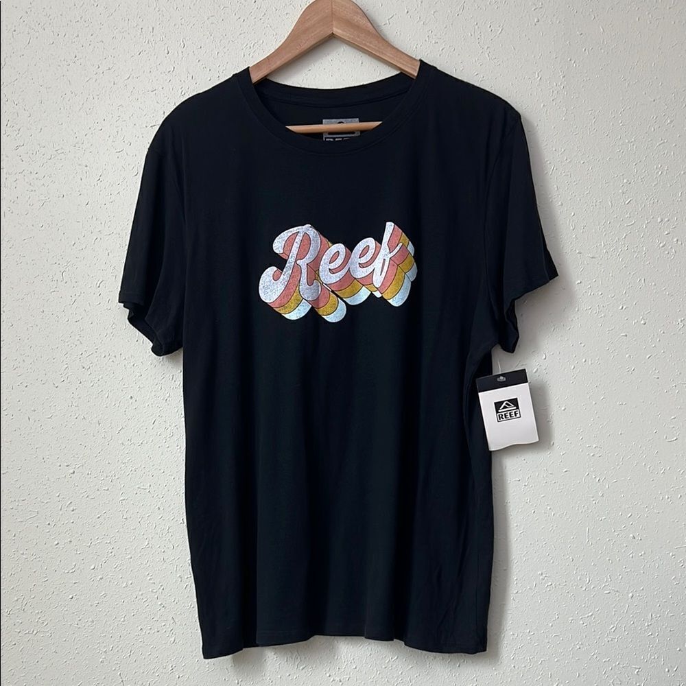 New Reef Surf Black Retro Logo Short Sleeve Graphic Tee Size L